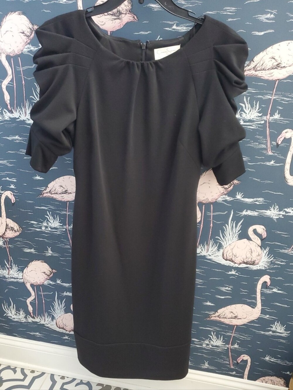 **Jessica Simpson** Black Sheath Knee Dress with 3/4 Sleeves